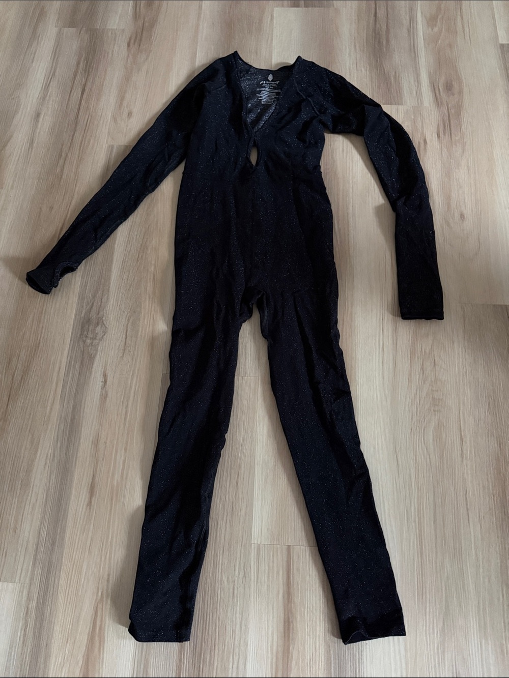 FP Movement by Free People Black Sparkle Long Sleeve One-Piece Bodysuit